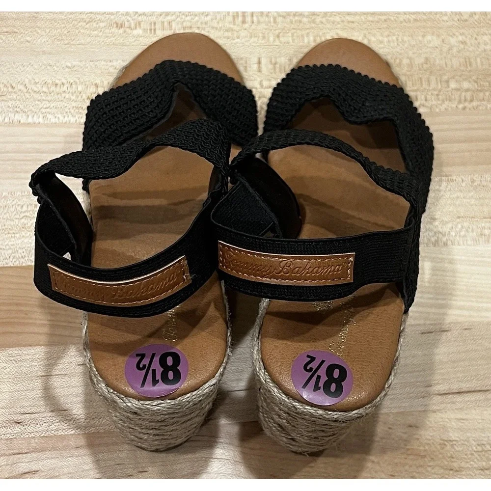 Tommy Bahama Sandals Women's Size 8.5 Black Sakura Espadrille Wedge Stretch